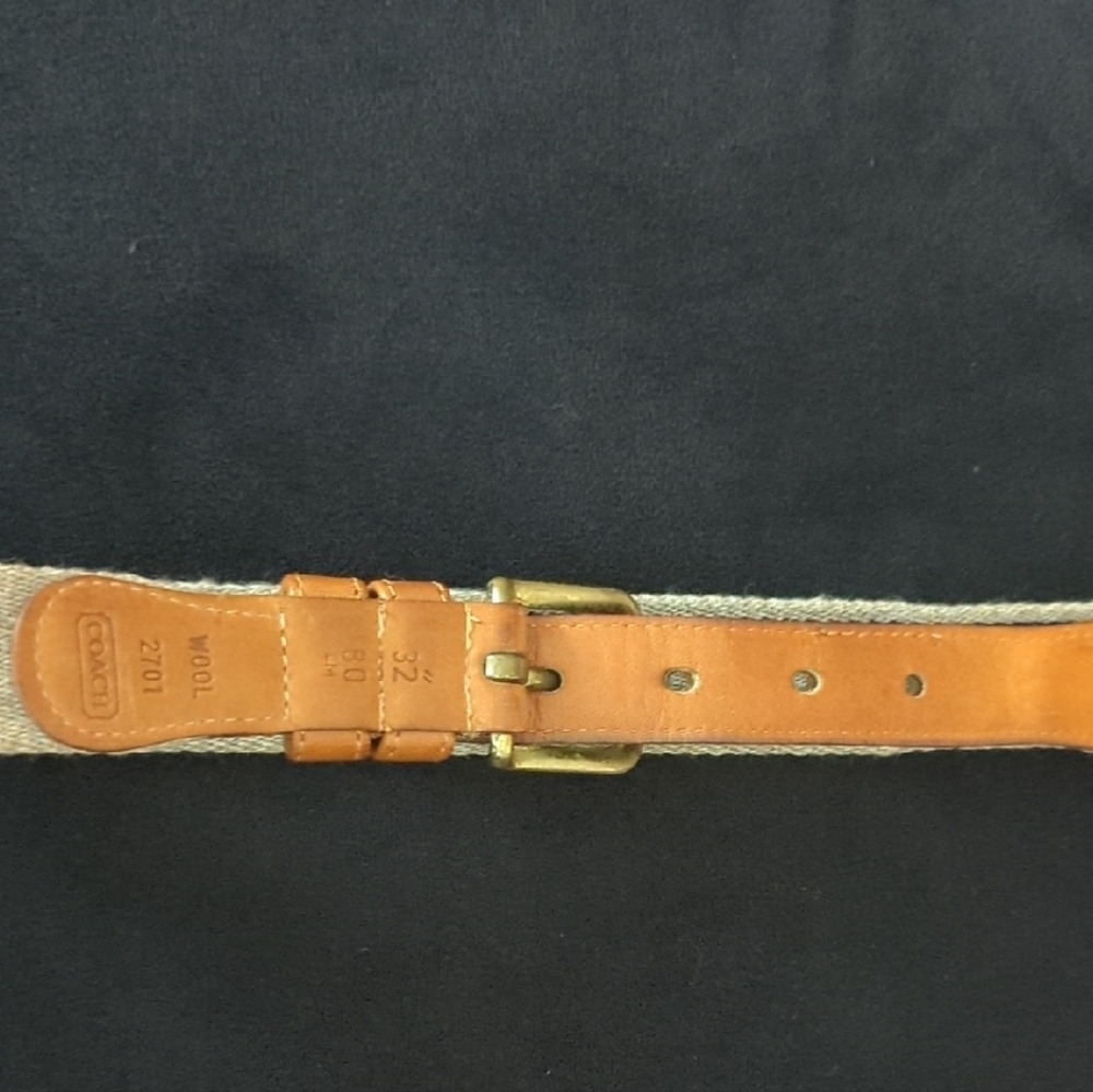 Coach Tan Leather and Canvas Men’s Belt with Brass Buckle